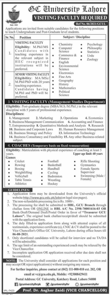 Government College University Gc Lahore Jobs 2021 5738