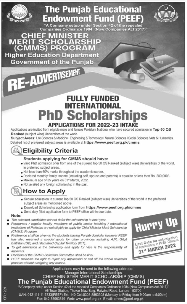 fully funded phd scholarship 2022