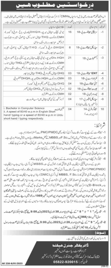 Health Department AJK Jobs 2023 in All Districts
